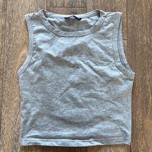 Grey Sleeveless Crop Top Pilates Athleisure Basic Tee XS